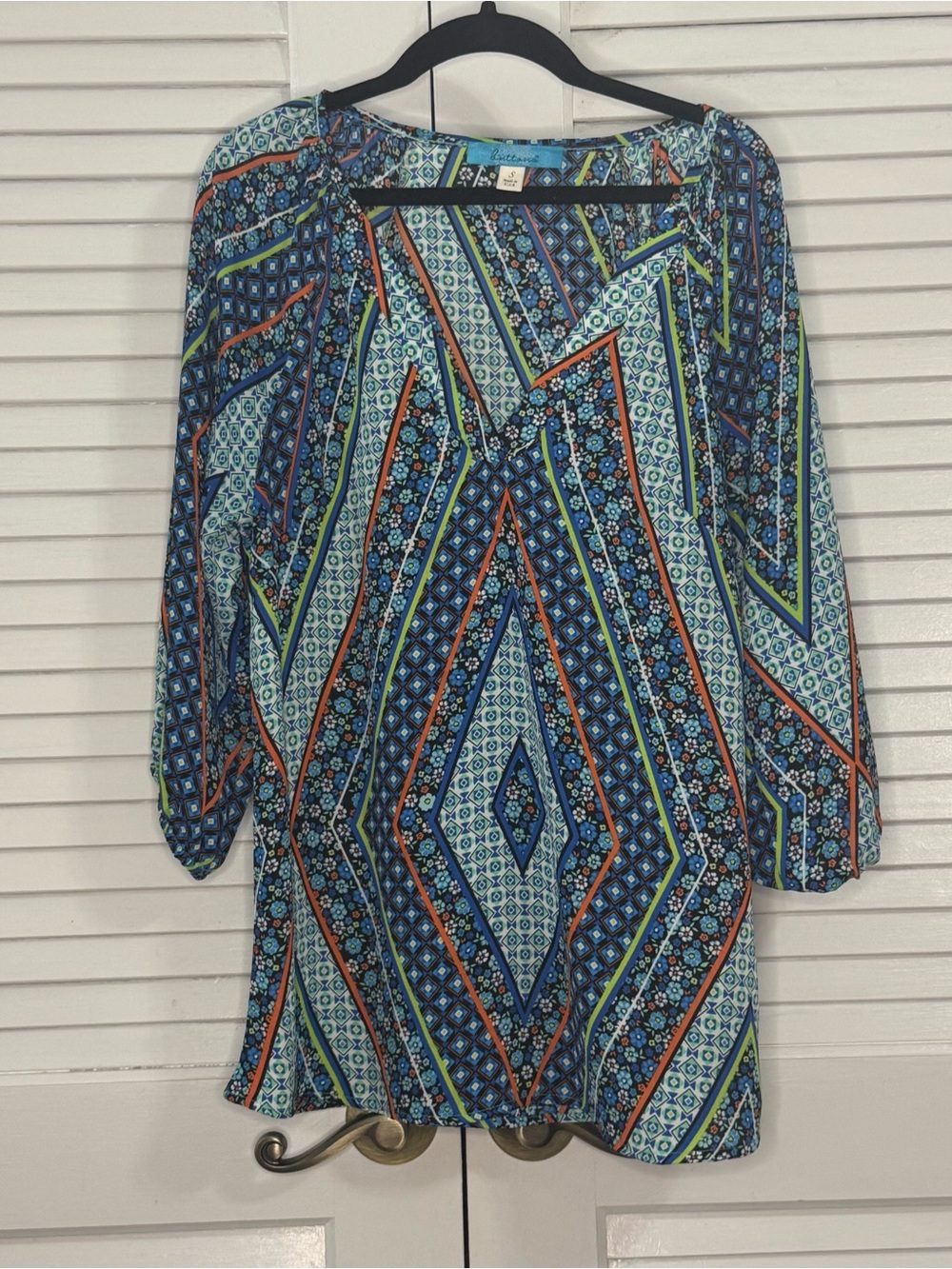 buttons Blue Multi-Color Geometric Print Tunic